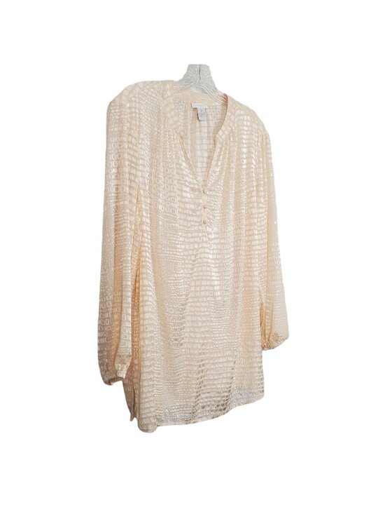 Chico's Tops - Chicos 3 Size XL Blouse Puff Sleeve Sheer Textured Geometric Flowy Light Blush